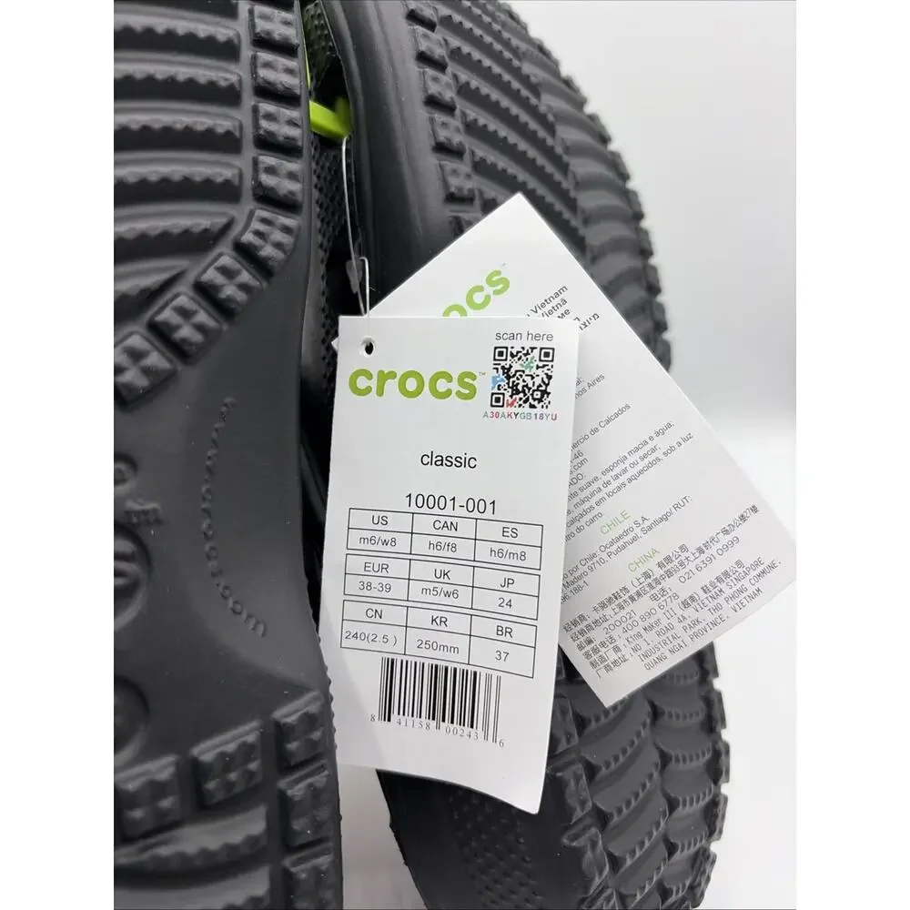 Crocs Men's Classic Clog Authentic Shoe Style 10001 Sz US M 6 W 8 NWT Black